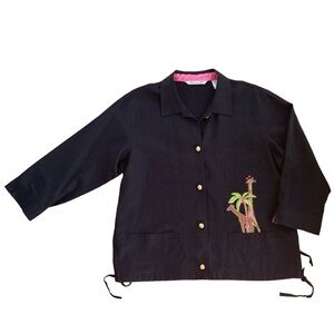 Mureli Linen Jacket Blouse with Giraffe Print